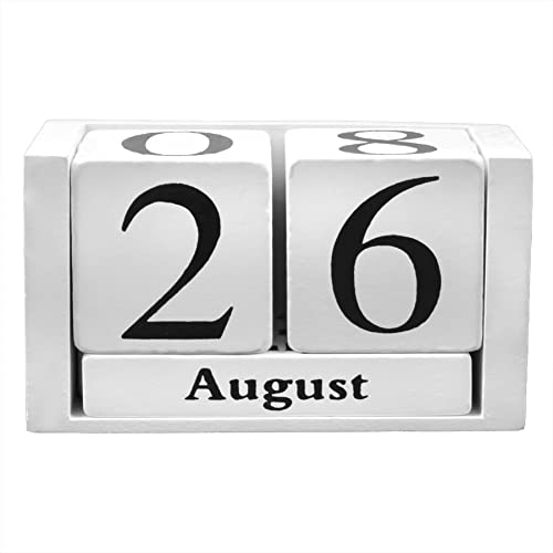 Framendino, White Vintage Wood Calendar Rustic Block Chic Perpetual Calendar Desktop Wooden Cubes Calendars for Home Office Desk Decoration - 3.74" x 1.7" x 2" - White
