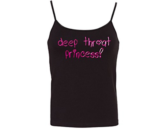 Knaughty Knickers Deep Throat Princess Oral Queen Cum Slut Fun Flirty Camisole Cami Tank Top Sleep Wear Fitted Scoop Neck - Medium - Black