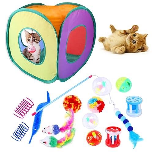 YAGE Cat Toys Set 22 Pack Kitten Toys -Cat Toys Interactive for Indoor Cats Feathers Wand tent Tunnel Interactive Kitty and Cats Toys - 15 piece set