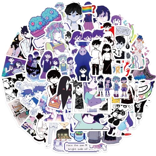 50Pcs Omori Stickers Laptop Car Scrapbook Phone Skateboard Suitcase Luggage Bike Games Stickers Vinyl Waterproof Aesthetic Personalised Stickers for Teens Boys Girls Adults Children