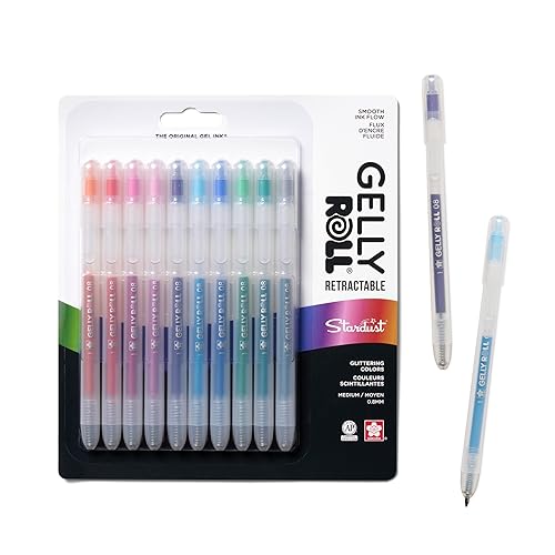 SAKURA Gelly Roll Retractable Gel Pens Colored - Stardust Glitter Gel Pens - 08 Medium Point Ink Pen for Journaling, Art, or Drawing - Gel Pens with Assorted Colored Ink - 10 Pens - 1 Count (Pack of 10) - Stardust Color Set