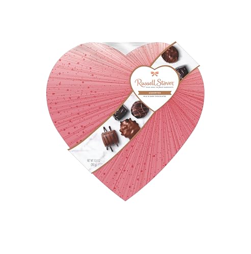 RUSSELL STOVER Valentine's Day Rose Gold Heart Assorted Milk & Dark Chocolate Gift Box, 10 oz. (≈ 17 pieces) - Milk & Dark - 10 oz