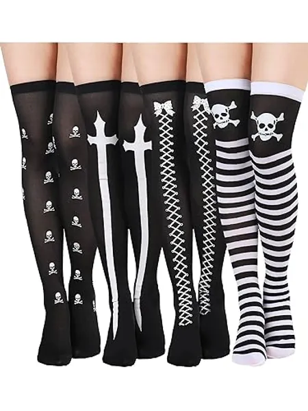 Boao 4 Pairs Halloween Thigh High Long Stockings Over Knee Stockings Cosplay Festival Socks - Charming Style