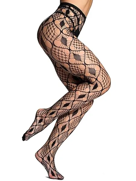 HONENNA Patterned Fishnets Tights Black Pantyhose Stockings for Women, 1-6 Pairs - One Size - 1 Pack Style Q