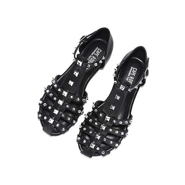 Cape Robbin Elowyn Sandals Slides for Women, Studded Womens Mules Slip On Shoes - 8 - Black