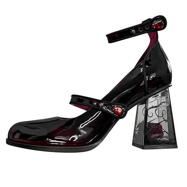 Ulalaza Womens Platform Mary Janes Shoes Sweet Toe Ankle Lolita Gothic Platform Dress Pumps Shoes Chunky Platform Shoes Patent Leather Dress Shoes - 8.5 - Style 10