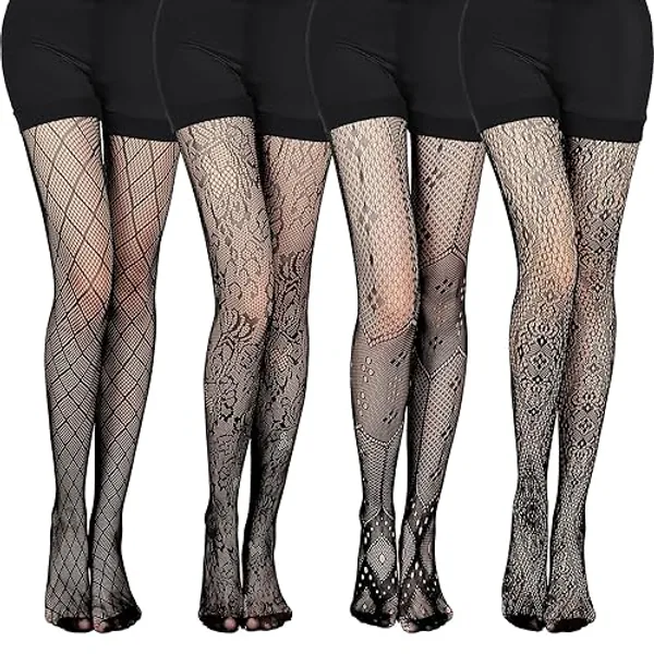 SATINIOR 4 Pcs Halloween Fishnet Tights Spiderweb Tights Goth Skull Fishnet Stocking for Women - Vibrant Style