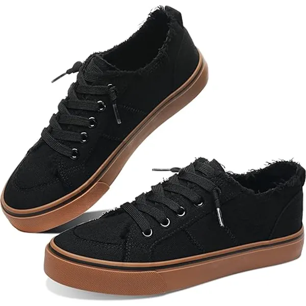 Obtaom Women's Play Fashion Sneaker White Color Washed and Leopard Canvas Slip on Shoes - 8 - Black Gum