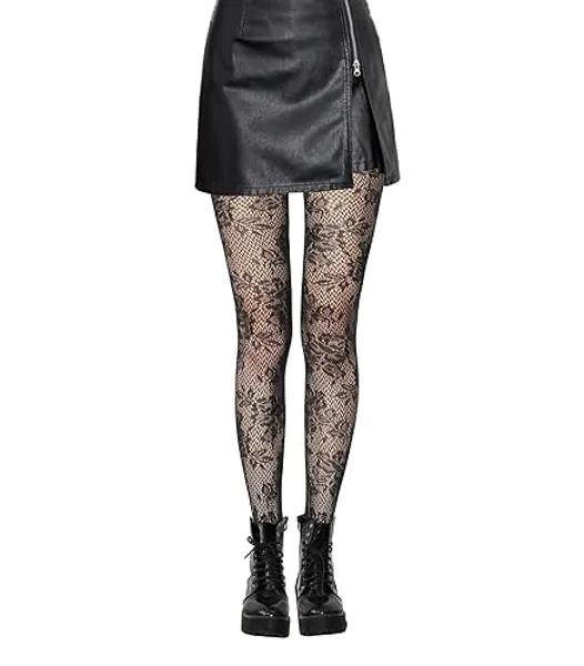 LOYASEAL Floral Tights, Black Fishnet Stockings, Plus Size Fish Net Stocking for Women, High Waist Fishnet Tights