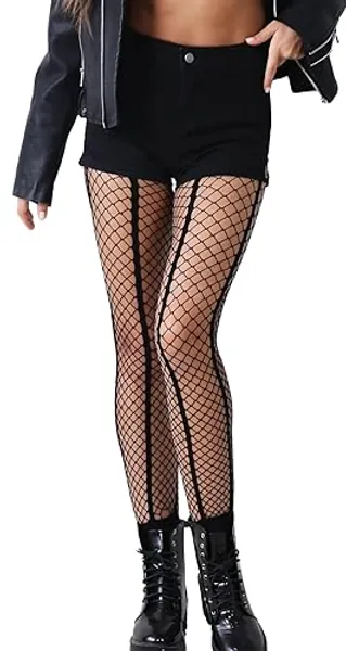MEILiHiHi Striped Fishnet Tights, Skull Fishnets, Star Tights, Fish Net Stockings for Women Sexy - One Size - Medium Grid