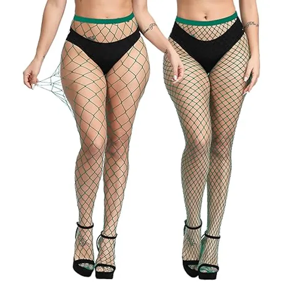 EVERSWE High Waist Fishnet Tights, Thigh High Suspender Stockings - Small-Medium - Green (Large Gride+medium)