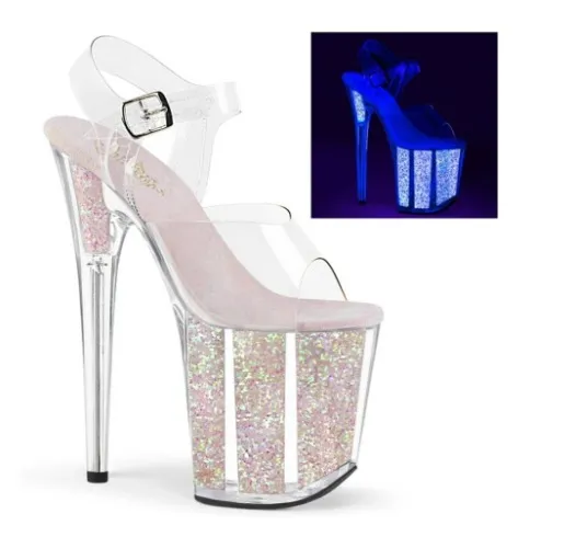 Pleaser FLAMINGO-808UVG Sandalia de Tacón Plataforma Neón Transparente Rosa Claro EU-37 / US-7