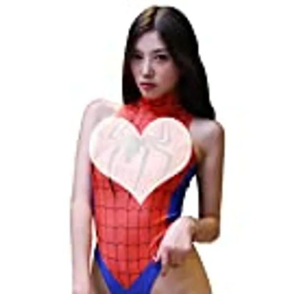 JasmyGirls Women's One-Piece High Waist Bathing Suit Superhero Anime Lingerie Cosplay Costume Party High Neck Tight Bodysuit Top