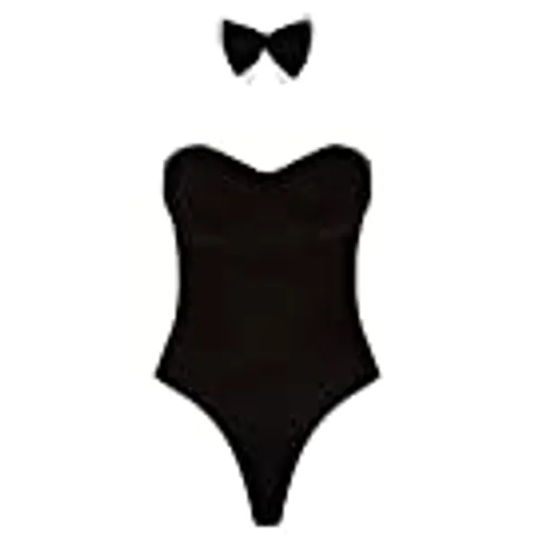 Ann Summers Tuxedo Bunny Sexy Outfit, Velvet Adult Halloween Costume, Rabbit Roleplay Outfit with Bunny Ears & Fluffy Tail - Black