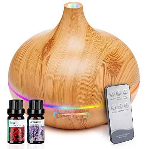 550ML Wood Grain Aromatherapy Diffuser Large Room with Remote, Ultrasonic Essential Oil Diffusers Humidifier with Ambient Light, Aroma Diffuser for Office Home Waterless Auto Off - Wood Grain-remote
