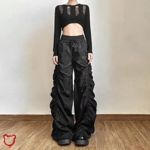 Grunge Y2K Black Baggy Pants - Black / M