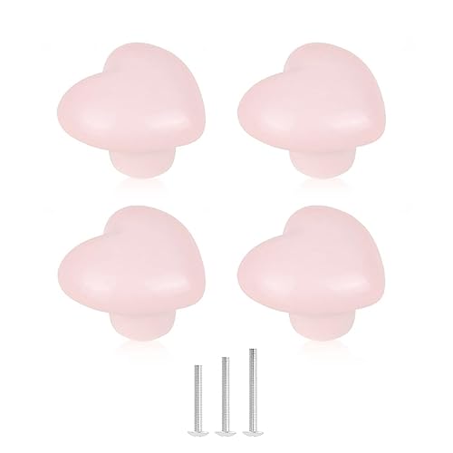 OctinPris 4X Cute Dresser Knobs Ceramic Cabinet Knobs Pink Drawer Knobs Heart Love-Shape Door Pull Knob Cabinet Closet Ceramic Drawer Cupboard Kitchen Kids Girls Children Bedroom Wardrobe (Pale Pink) - Palepink love-4pack