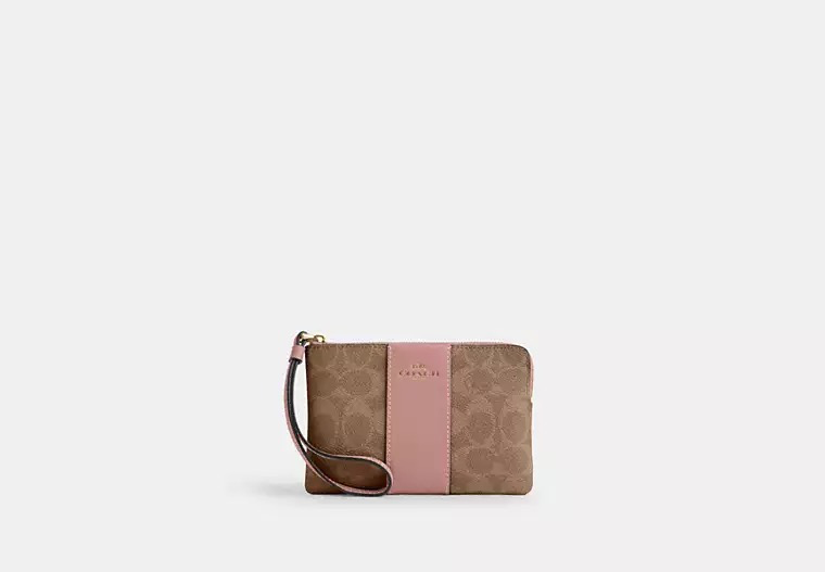 COACH® Outlet | Corner Zip Wristlet In Signature Canvas With Stripe