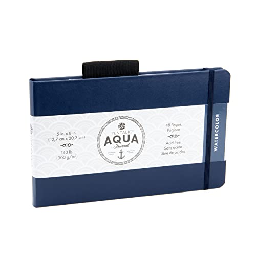 Pentalic 5" x 8" Aqua Journal, Watercolor, 48 Pages, Blue - 5-inch x 8-inch, 48 Page Journal