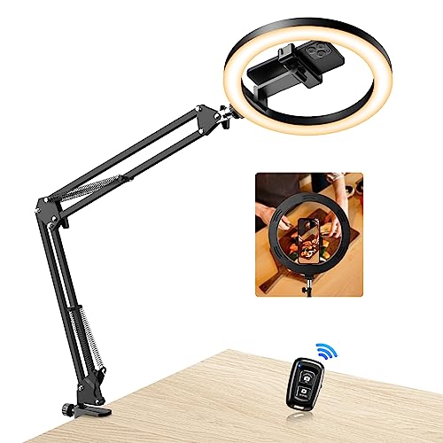 Upgrade Ring Light Overhead,Evershop Selfie Ring Light with Stand and Phone Holder,10”Circle LED Portable Ring Light with Remote Control for Video Recording,Zoom Meeting,Live Streaming Tiktok,YouTube - Black
