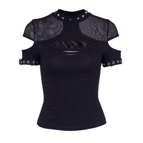 'No Never' Black Alternative Goth Rivet Top - black / S