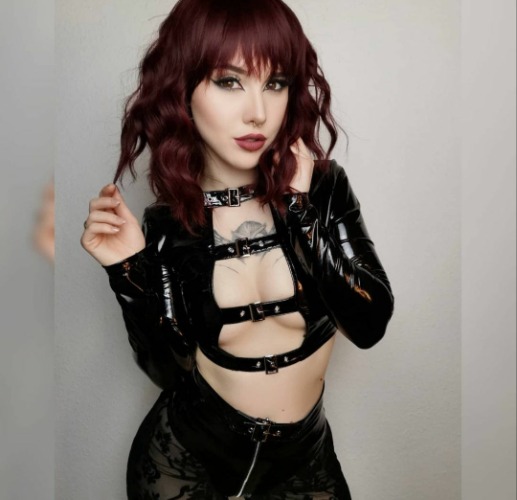 'Rebound' Black Patent Faux Leather Buckle Top - Black / S