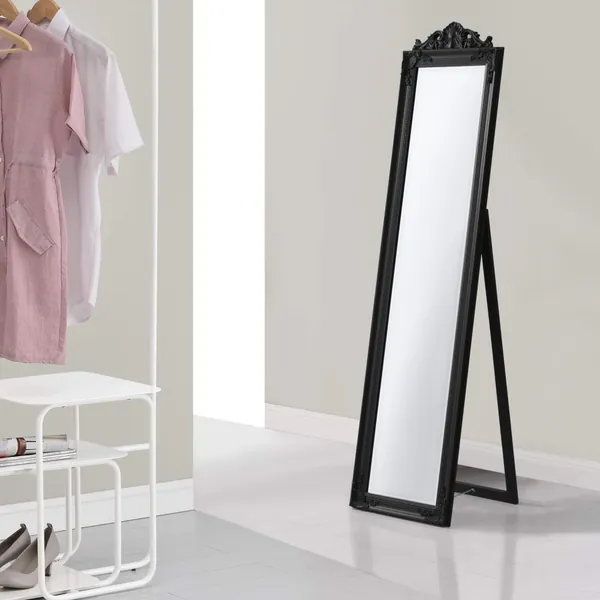 [en.casa] Espejo de pie 160x40 cm Espejo de Suelo Marco de Estilo Barroco Inclinable Ajustable Decoración Salón Dormitorio Negro