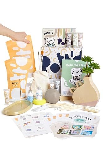 Pott'd at Home Pottery Kit for Adults. Air Dry Clay Kit for Beginners. Craft Kit for Adults Includes: Air-Dry Clay for Adults, Tools, Paints, Brushes, Sealant, How-to-Guides - Minimalist Paints