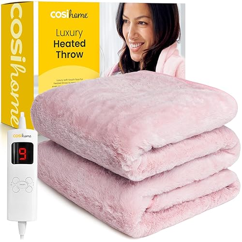 Cosi Home® Luxury Faux Fur Heated Throw - Electric Heated Blanket with 9 Heat Settings, 9 Hour Timer and Overheat Protection - Machine Washable with Remote Control - Pink Faux Fur Throw - Single - 160x130cm - Pink - Micro-fleece & Faux Fur