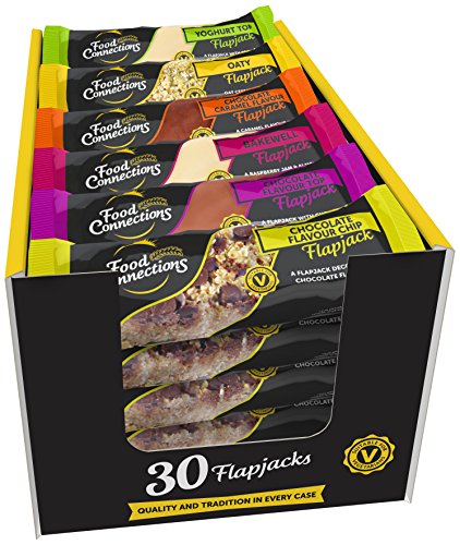Food Connections Luxury Mix Flapjack Bars (Box of 30x 100g Bars) - Individually Wrapped Flapjacks Multipack of 30 in 6x Flavours: Bakewell, Chocolate Chip, Chocolate Caramel, Chocolate, Oat & Yoghurt.