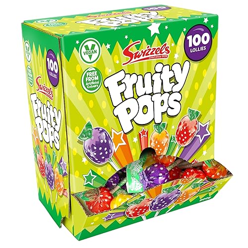 Swizzels Fruity Pops Dispenser Box, Vegan Friendly Sweets, (100 Lollipops per Box) - Mixed-Fruit - 800 g (Pack of 1)