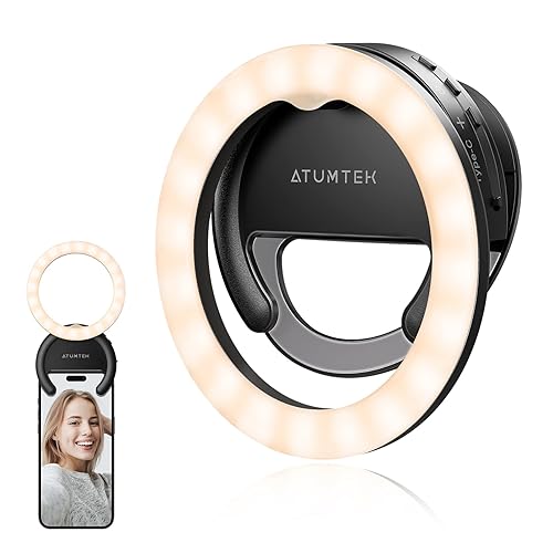 ATUMTEK 40 LED Rechargeable Clip-On Phone Selfie Ring Light for Photo and Video for Streaming, TikTok, Instagram, Zoom Meeting and Video Conferencing – Black - Black
