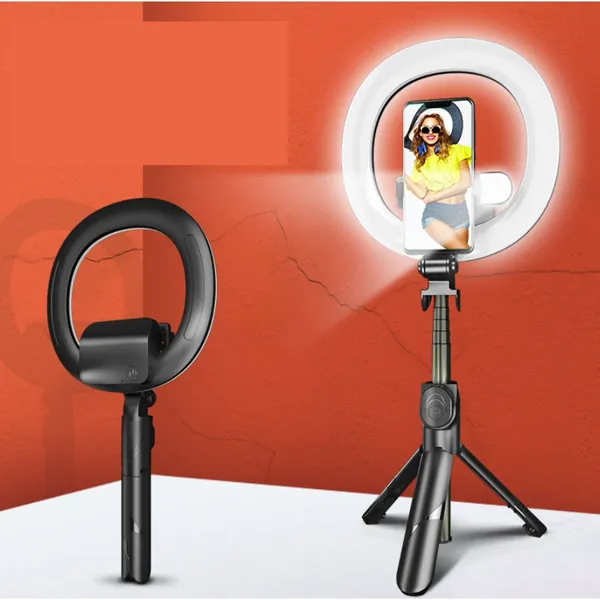 Self Video Portrait Soft Halo Light Stand With Dual LED Light And Bluetooth Remote by VistaShops - BLACK