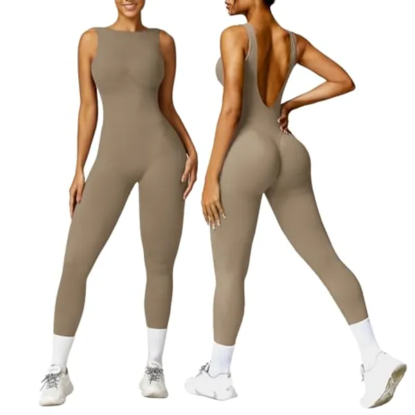 OEAK Womens Scrunch Butt Jumpsuits 2024 Crew Neck Seamless Romper V Back Gym Booty Leggings Bodycon Workout Yoga Unitard