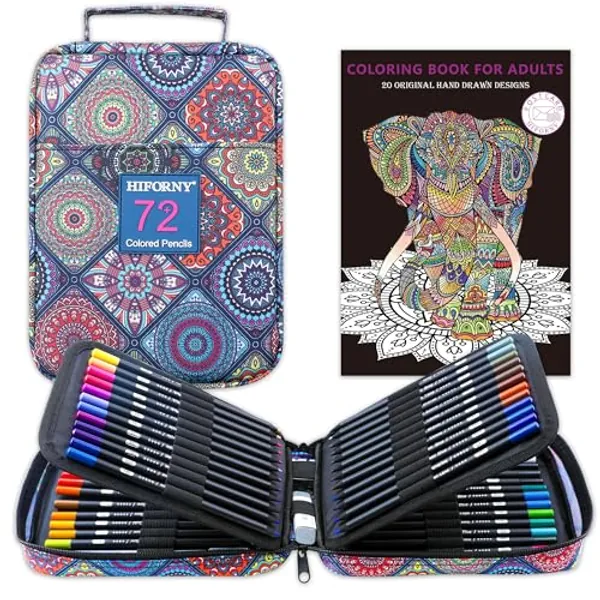 HIFORNY 78 Pack Premium Black Edition Colored Pencils Set for Adults Coloring – 72 Coloring Pencils with Extras,Artists Soft Core,Art Supplies for Adults Beginners