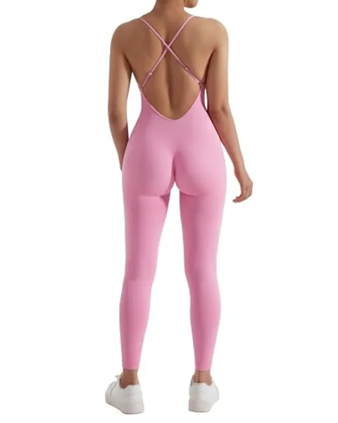MOOSLOVER Women Strappy Backless One Piece Jumpsuits Tummy Control Padded Workout Rompers