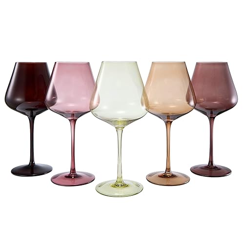 Terracotta Mars Collection Colored Crystal Wine Glass Set of 5, Gift For Him, Her, Wife, Mom Dad Friend - 20 oz Glasses, Unique Italian Style Tall Drinkware - Red & White, Dinner, Beautiful Glassware - Terracotta