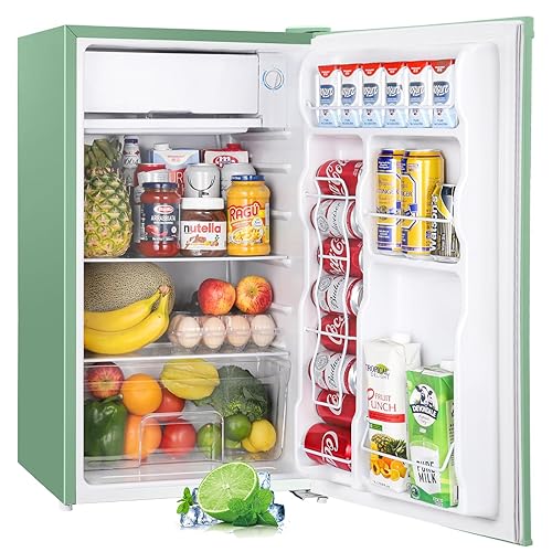 Upstreman 3.2 Cu.Ft Mini Fridge with Freezer, Single Door Mini Fridge, Dorm Fridge, Adjustable Thermostat, Mini Refrigerator for Bedroom, Office, Dorm, Green-BR321 - Mint Green