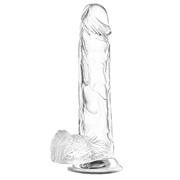 7.1 Dildo Realistic Clear Silicone Suction Cup Aldut Sex Toy，Human Safety Material, Suitable for Women/Men/Gay, Adult Toys for Women or Beginer (Transparent)
