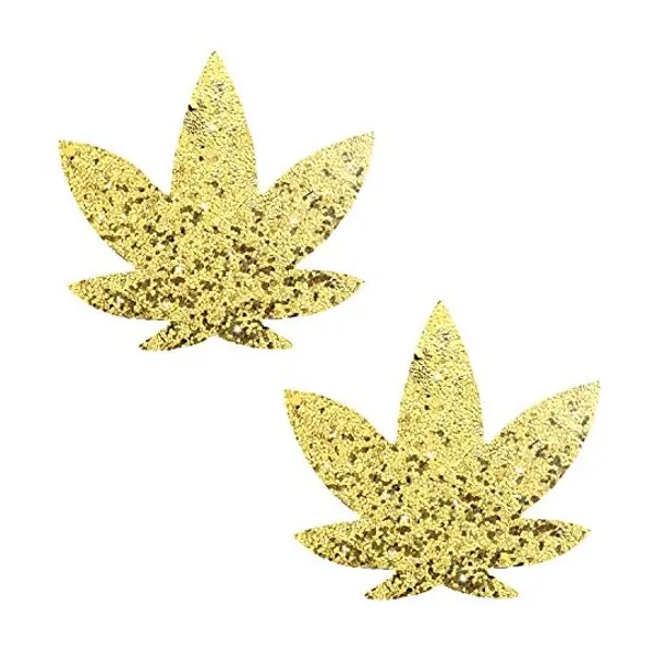 
                            Neva Nude Super Sparkle Gold Glitter Weed Leaf Nipztix Pasties Nipple Covers for Festivals, Raves, Parties, Lingerie and More, Medical Grade Adhesive, Waterproof and Sweatproof, Made in USA
                        