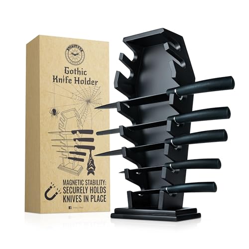 Coffin knife holder has 14 Magnets for 7 knives- Gothic Kitchen Decor and Goth Kitchen Accessories, Gothic Knife Holder, Halloween Knife Holder for Goth Kitchen, Littlesy （Without Knives）