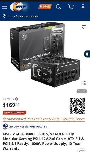 New power supply: msi mag a1000GL 80 Gold