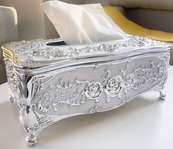 Victorian Decor Facial Tissue Box Holder Cover Bathroom Office, Silver Plastic Tissue Holder - Silver