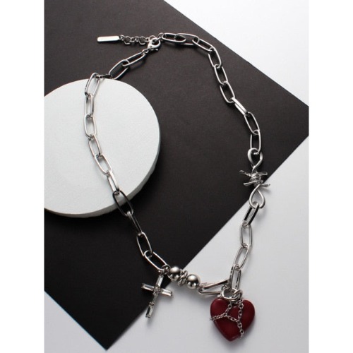 Cross Necklace in Red Heart Design