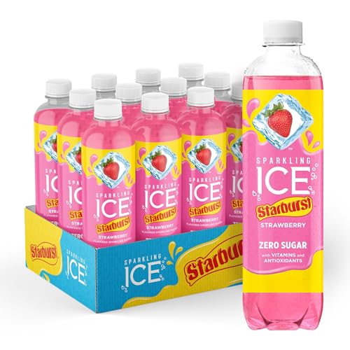 Sparkling Ice STARBURST Strawberry, Zero Sugar Flavored Sparkling Water, with Vitamins and Antioxidants, Low Calorie Beverage, 17 fl oz Bottles (Pack of 12) - Strawberry - 17 Fl Oz (Pack of 12)