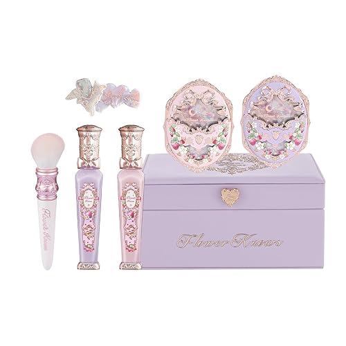 Flower Knows Violet Strawberry Rococo Gift Box Set,7 Pack Makeup Box with Mirror,Lip Gloss×2+Blush×2+Blush Brush×1+Hair Clip×1+Gift Box×1