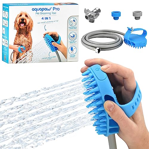 Aquapaw Dog Bath Brush Pro - Sprayer and Scrubber Tool in One - Indoor/Outdoor Dog Bathing Supplies - Pet Grooming for Dogs or Cats with Long and Short Hair - Dog Wash with Hose and Shower Attachment - One Size (Pack of 1)