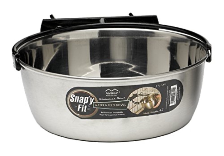 Large Dog Crate Dog Bowl | 2 qt. (8 cups) Stainless Steel Dog Food Bowl / Water Bowl for Large Dogs | Dog Bowl Easily Affixes to Metal Dog Crates & Measures 8L x 8W x 3.125H Inches - 2 Quarts - 2 Quarts