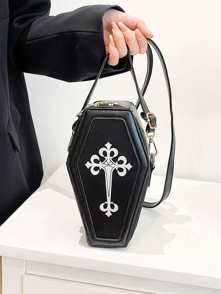 Gothic Crossbody Coffin Purse PU Novelty Bag For Parties