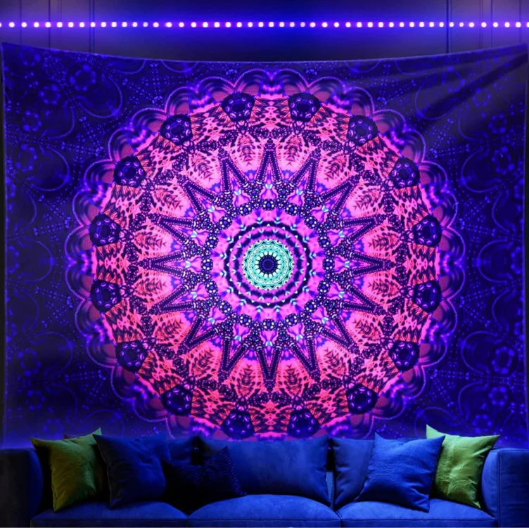 ADDWel Blacklight Mandala Tapestry Glow In The Dark, Black Light Wall Hanging for Office Space